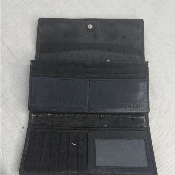 Fossil Black Pebble Leather Triple Compartments Bifold Clutch Wallet - Picture 6 of 8